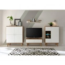 Norrwood Wohnwand Gyland IV (4-teilig) - Matt Weiß / Eiche Riviera Dekor