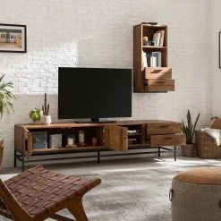 Ars manufacti TV-Lowboard Grasby III - Altholz Pinie / Metall - Pinie Dunkel / Schwarz -Wohnzimmermöbel boutique en ligne 1000168568 191126 17373500028 MOOD DETAILS P000000001000168568 mood