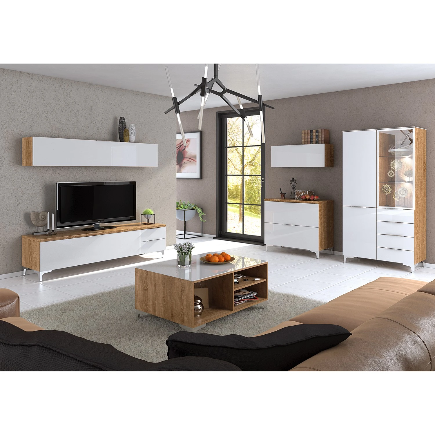 Maja Möbel Hängeschrank Shino I - Glas Weiß / Eiche Riviera Dekor - Breite: 90 cm 2 Maja Möbel Hängeschrank Shino I - Glas Weiß / Eiche Riviera Dekor - Breite: 90 cm – Bild 2