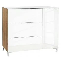 Maja Möbel Kommode Shino II - Glas Weiß / Eiche Riviera Dekor