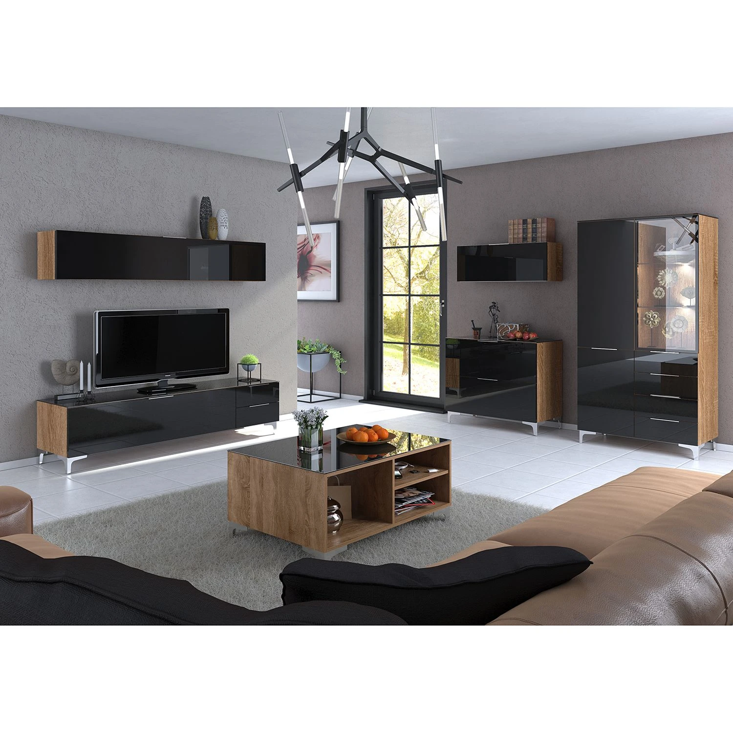 Maja Möbel Kommode Shino I - Glas Schwarz / Eiche Riviera Dekor - Höhe: 77 cm 2 Maja Möbel Kommode Shino I - Glas Schwarz / Eiche Riviera Dekor - Höhe: 77 cm – Bild 2