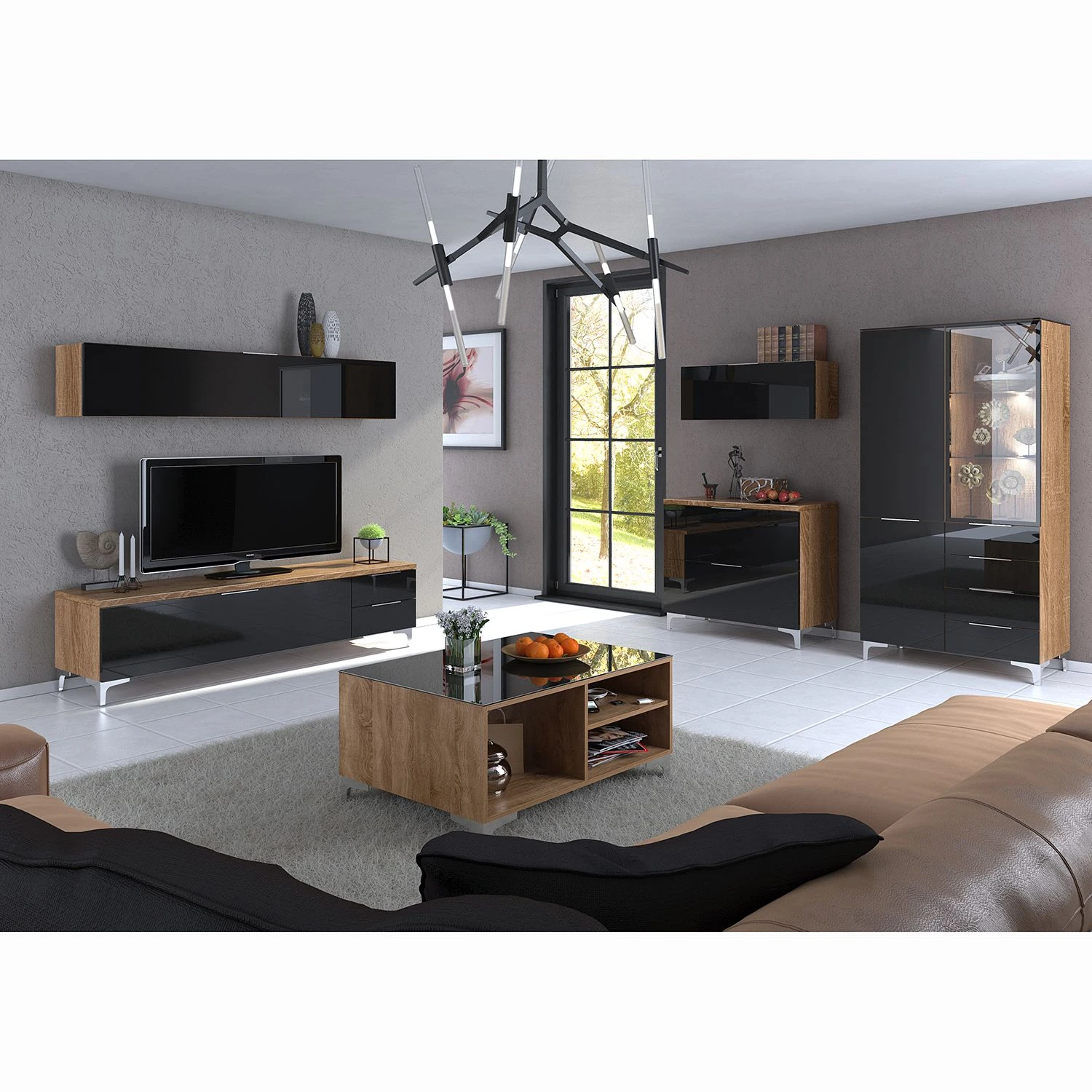 Maja Möbel Couchtisch Shino - Glas Schwarz / Eiche Riviera Dekor 2 Maja Möbel Couchtisch Shino - Glas Schwarz / Eiche Riviera Dekor – Bild 2