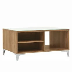 Maja Möbel Couchtisch Shino - Glas Weiß / Eiche Riviera Dekor