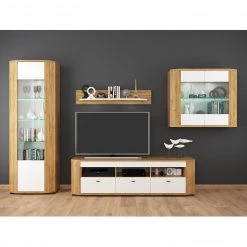 Loftscape Wohnwand Machado (4-teilig) - Hochglanz Weiß / Eiche Grandson Dekor