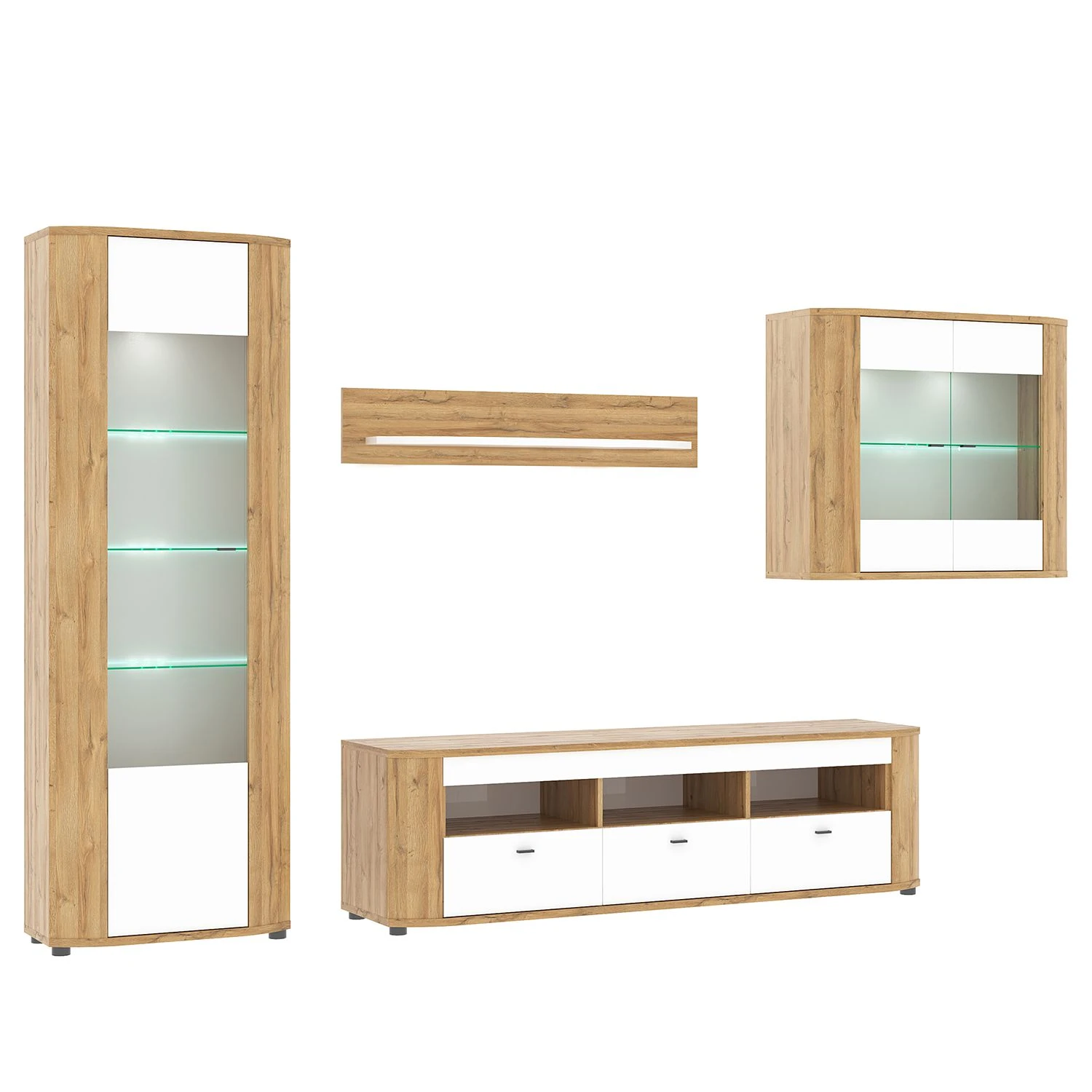 Loftscape Wohnwand Machado (4-teilig) - Hochglanz Weiß / Eiche Grandson Dekor 2 Loftscape Wohnwand Machado (4-teilig) - Hochglanz Weiß / Eiche Grandson Dekor – Bild 2