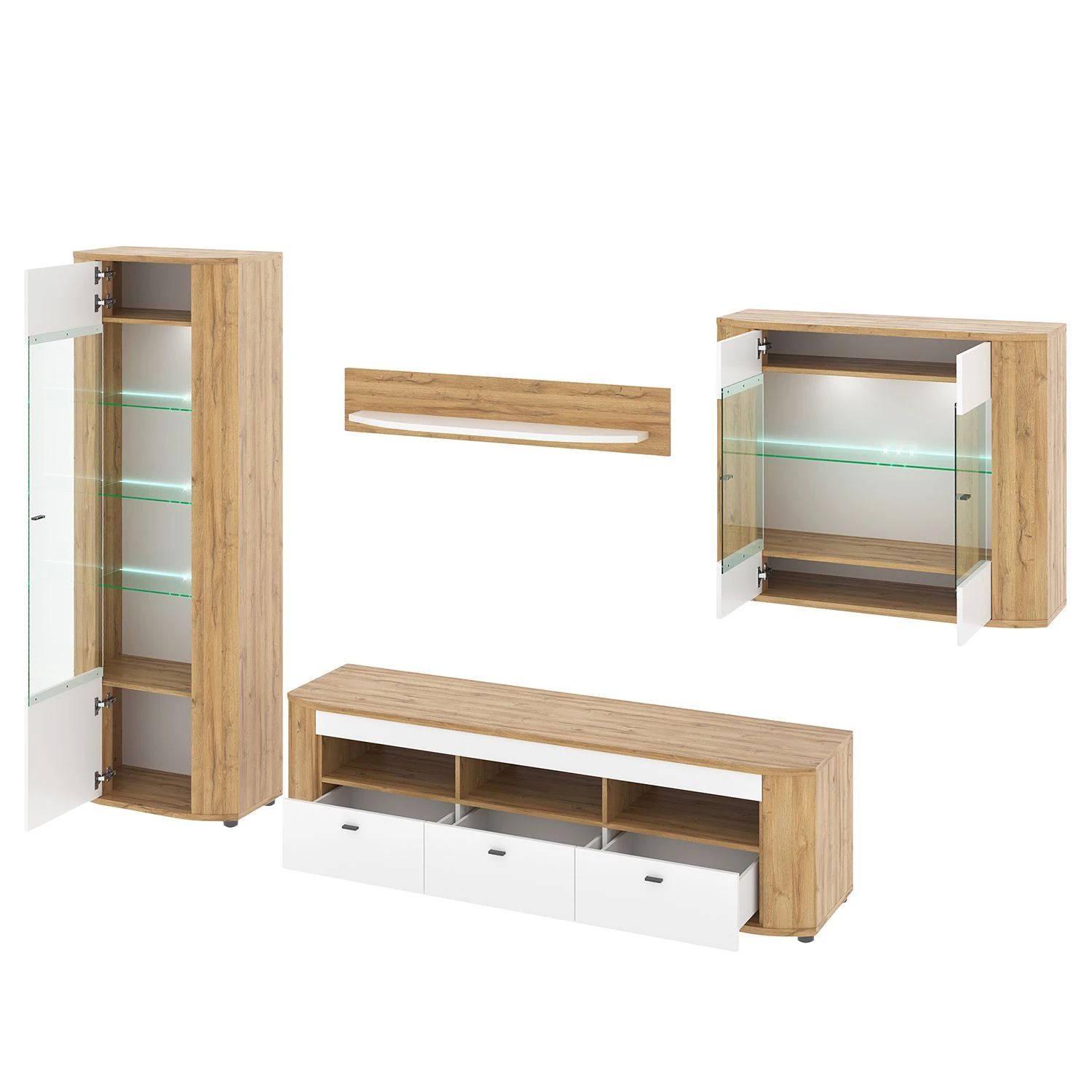 Loftscape Wohnwand Machado (4-teilig) - Hochglanz Weiß / Eiche Grandson Dekor 3 Loftscape Wohnwand Machado (4-teilig) - Hochglanz Weiß / Eiche Grandson Dekor – Bild 3