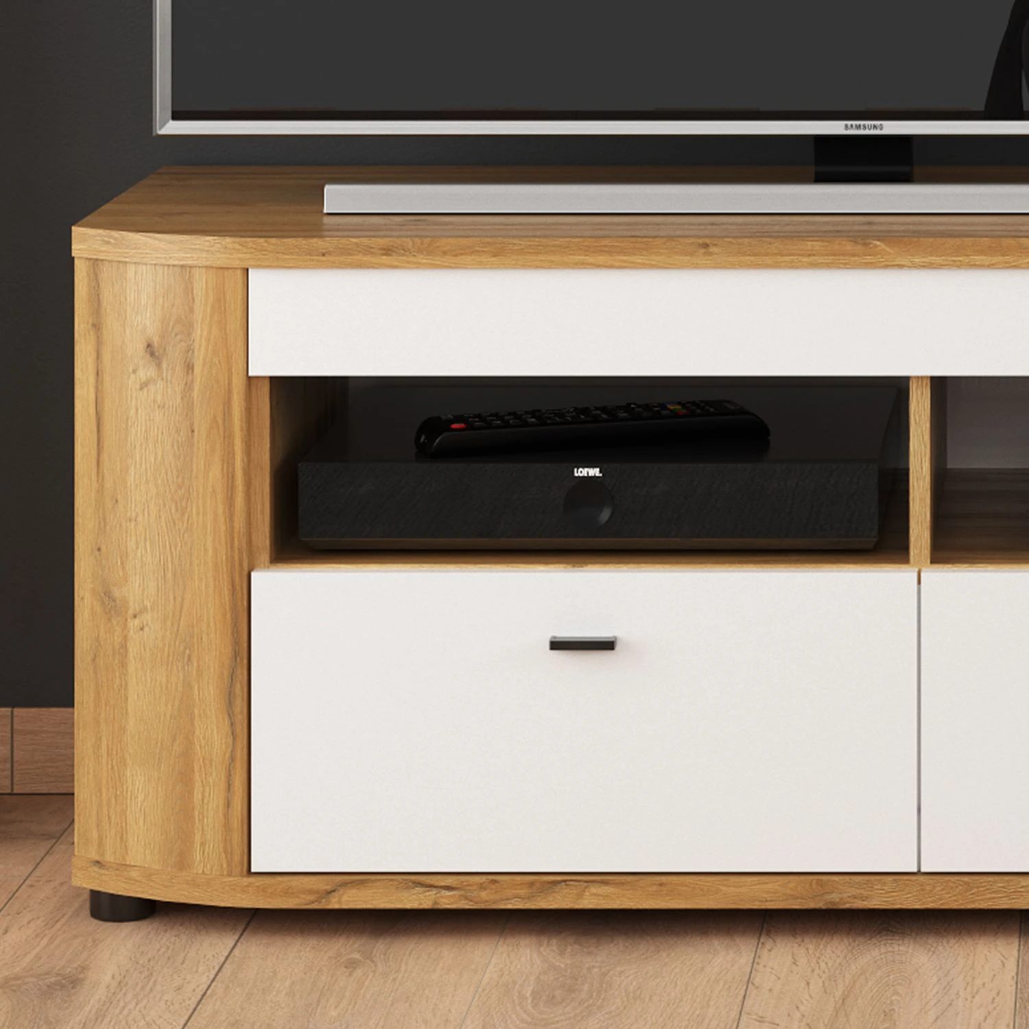 Loftscape Wohnwand Machado (4-teilig) - Hochglanz Weiß / Eiche Grandson Dekor 7 Loftscape Wohnwand Machado (4-teilig) - Hochglanz Weiß / Eiche Grandson Dekor – Bild 7