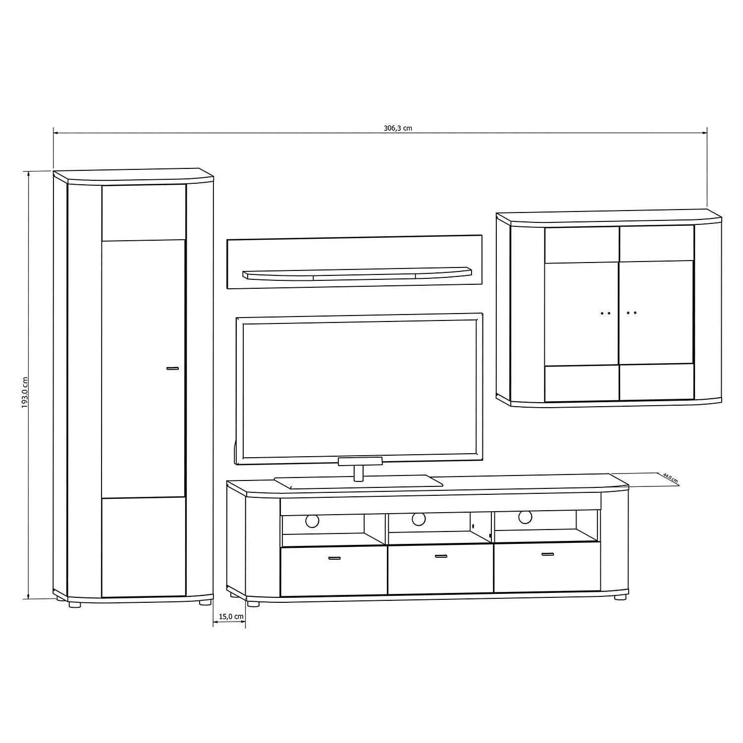 Loftscape Wohnwand Machado (4-teilig) - Hochglanz Weiß / Eiche Grandson Dekor 8 Loftscape Wohnwand Machado (4-teilig) - Hochglanz Weiß / Eiche Grandson Dekor – Bild 8