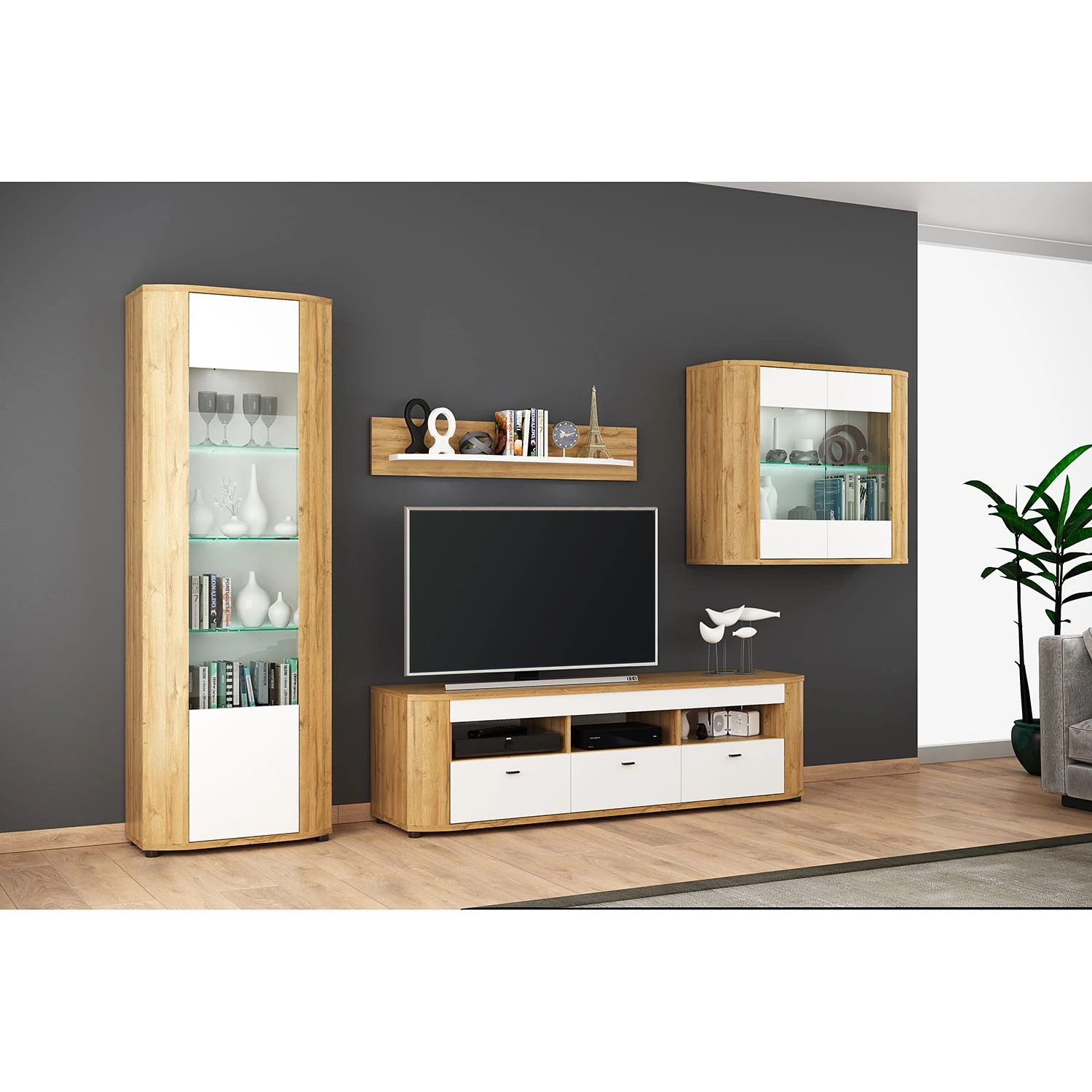 Loftscape Wohnwand Machado (4-teilig) - Hochglanz Weiß / Eiche Grandson Dekor 9 Loftscape Wohnwand Machado (4-teilig) - Hochglanz Weiß / Eiche Grandson Dekor – Bild 9