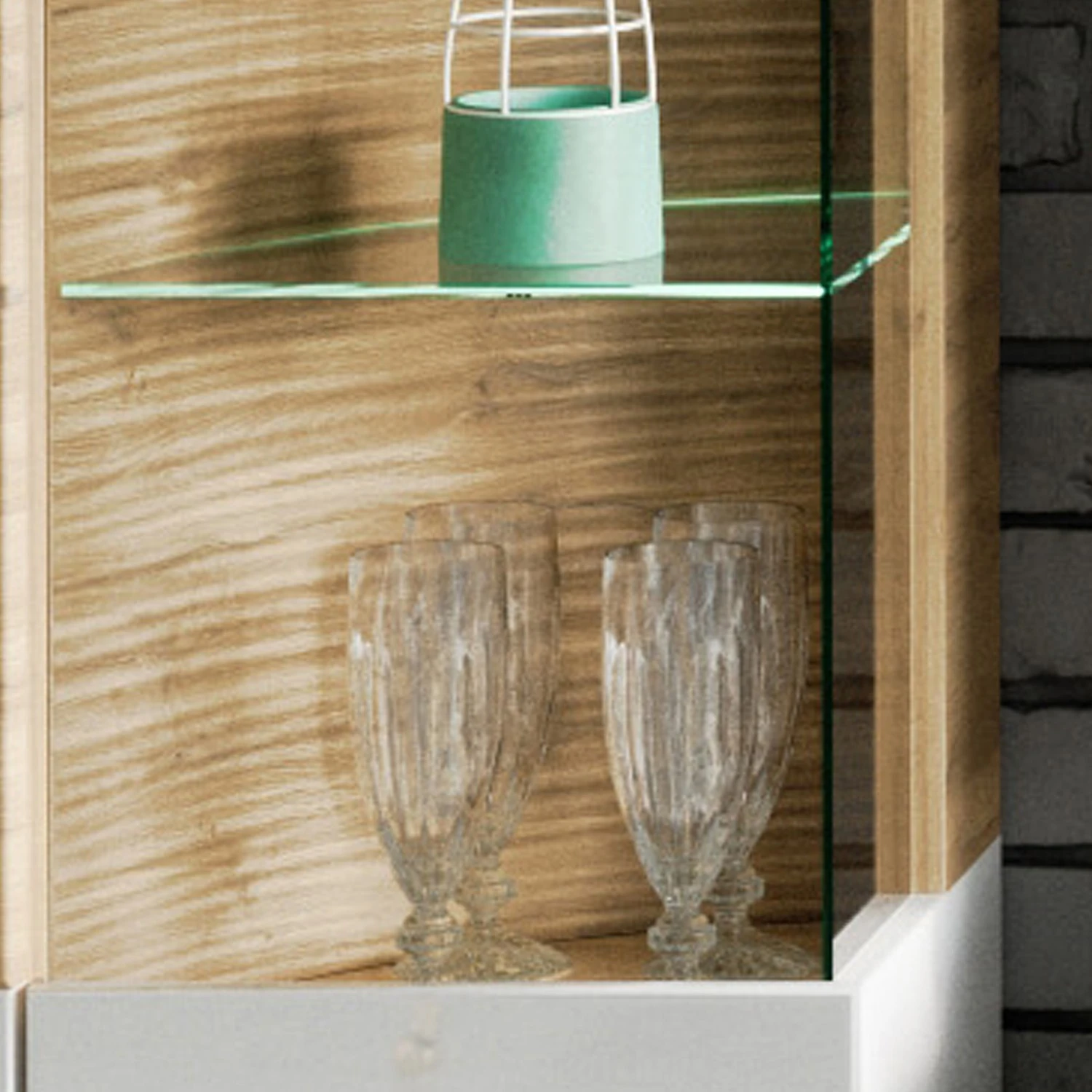 Loftscape Wohnkombination Jaguare (4-teilig) - Hochglanz Weiß / Eiche Ribbeck Dekor 10 Loftscape Wohnkombination Jaguare (4-teilig) - Hochglanz Weiß / Eiche Ribbeck Dekor – Bild 10