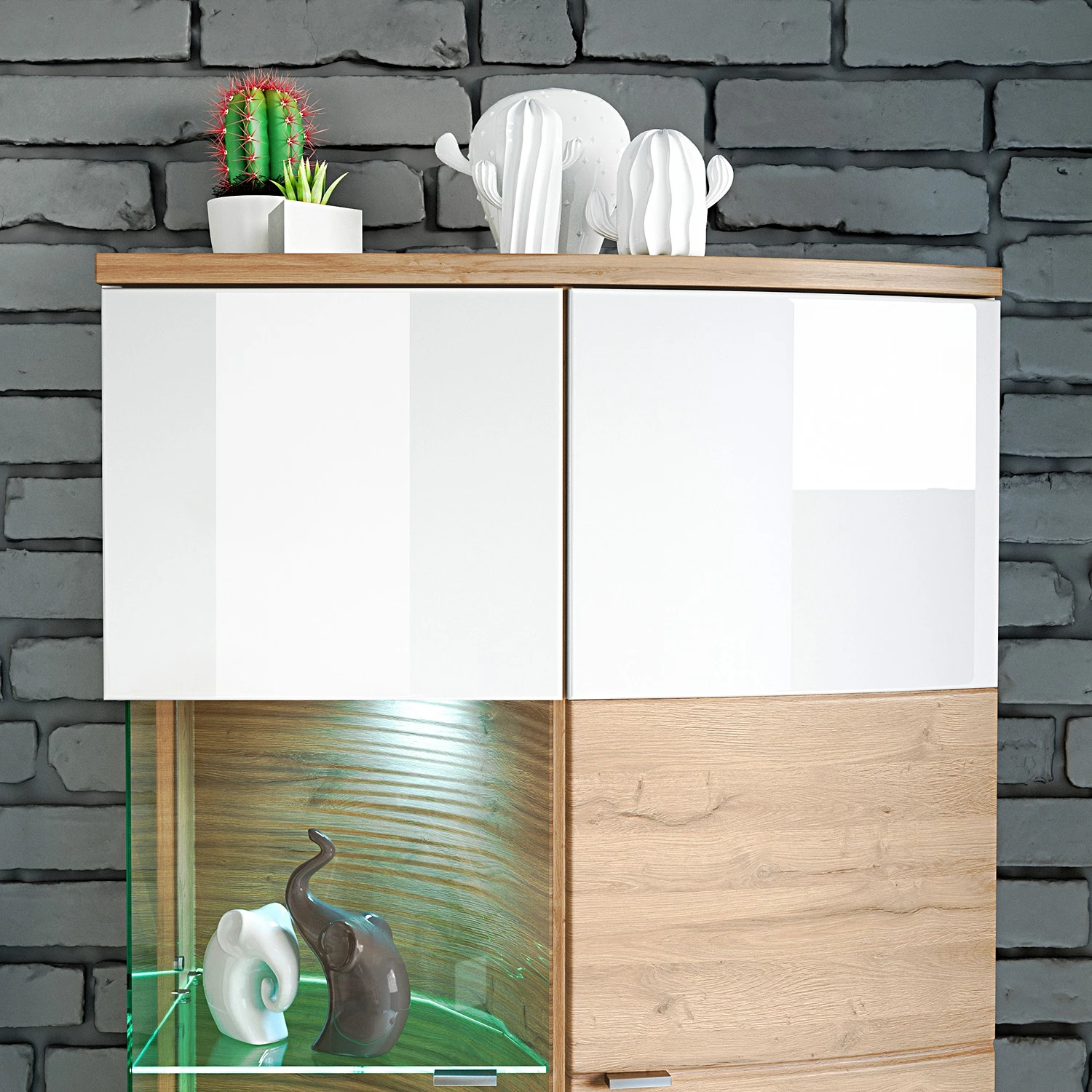 Loftscape Wohnkombination Jaguare (4-teilig) - Hochglanz Weiß / Eiche Ribbeck Dekor 12 Loftscape Wohnkombination Jaguare (4-teilig) - Hochglanz Weiß / Eiche Ribbeck Dekor – Bild 12