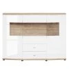 Loftscape Highboard Jaguare - Hochglanz Weiß / Eiche Ribbeck Dekor
