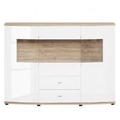 Loftscape Highboard Jaguare - Hochglanz Weiß / Eiche Ribbeck Dekor