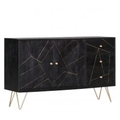 Jack & Alice Sideboard Towa - Akazie massiv / Metall - Schwarz / Gold