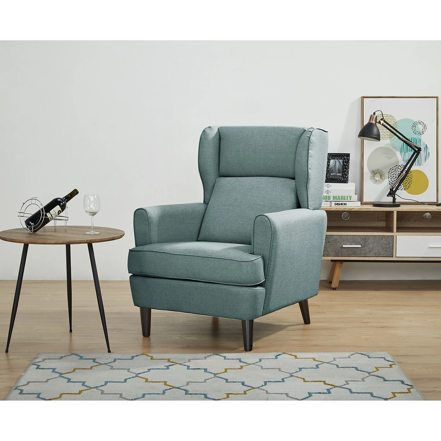 Maison Belfort Ohrensessel Boddin I - Webstoff - Blaugrau 2 Maison Belfort Ohrensessel Boddin I - Webstoff - Blaugrau – Bild 2