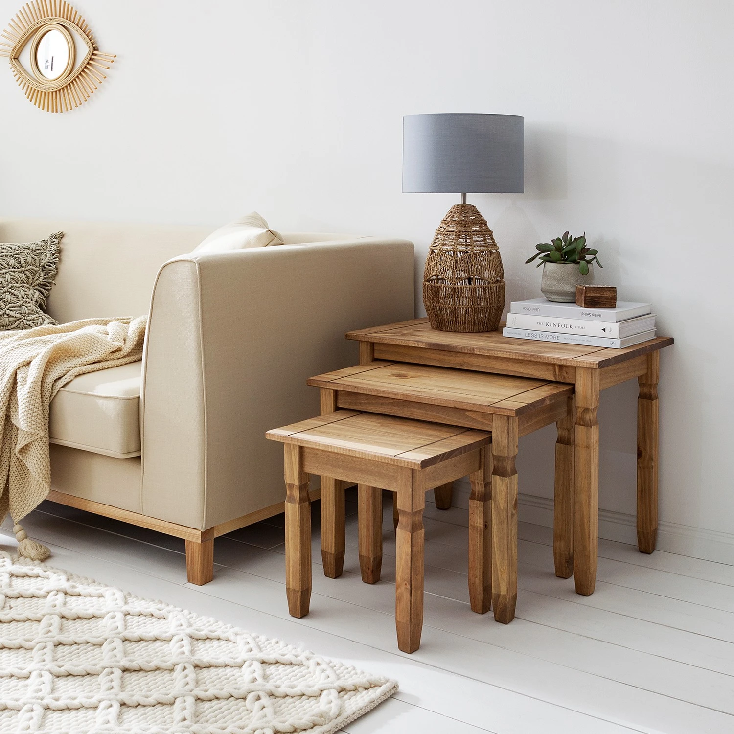 Maison Belfort Beistelltisch Finca Rustica (3er-Set) - Kiefer massiv - Kiefer Natur 2 Maison Belfort Beistelltisch Finca Rustica (3er-Set) - Kiefer massiv - Kiefer Natur – Bild 2