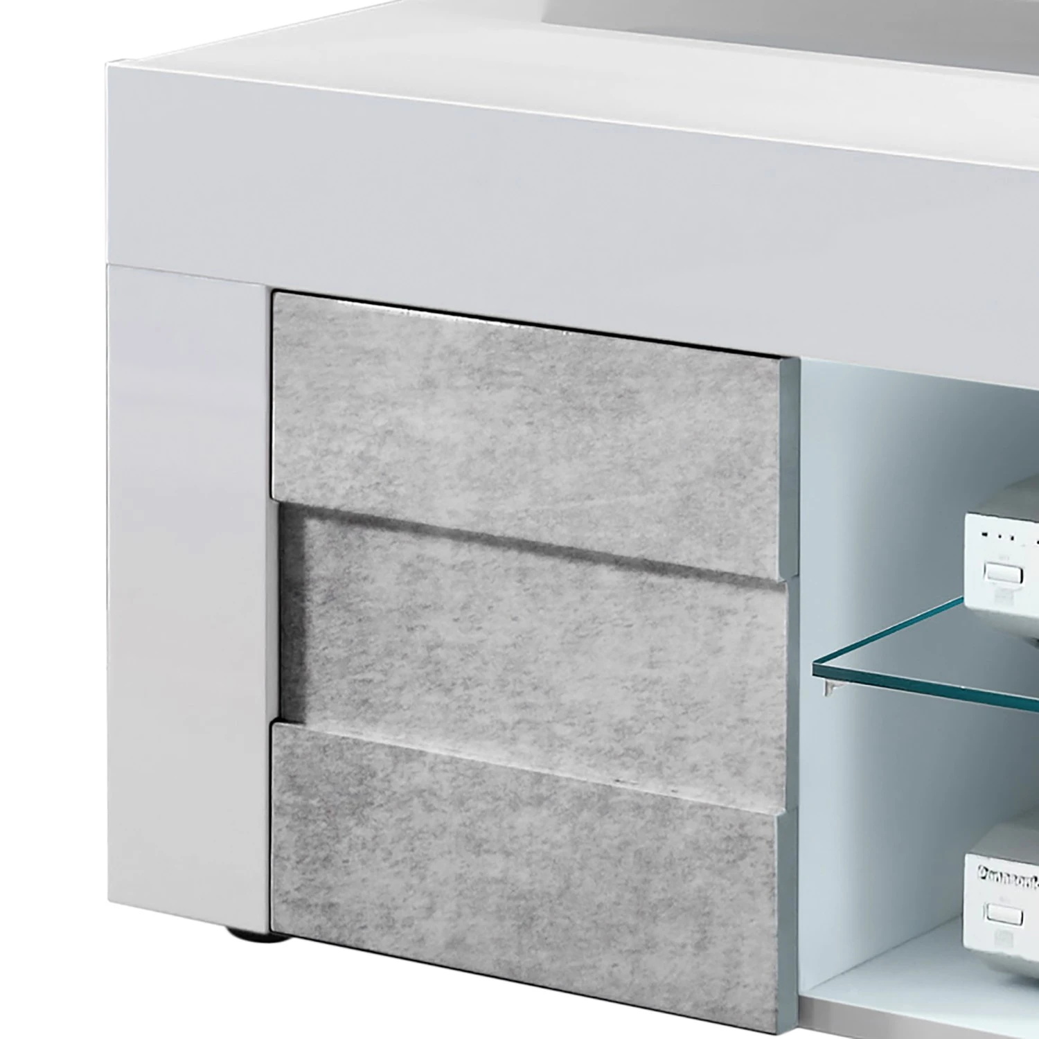 LC Spa TV-Lowboard Easy - Hochglanz Weiß / Beton Dekor - Breite: 138 cm 6 LC Spa TV-Lowboard Easy - Hochglanz Weiß / Beton Dekor - Breite: 138 cm – Bild 6