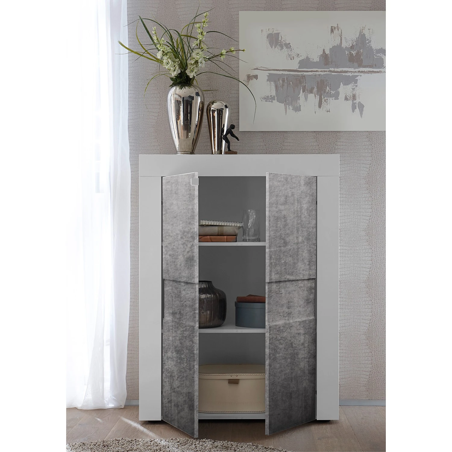 LC Spa Highboard Easy - Hochglanz Weiß / Beton Dekor 5 LC Spa Highboard Easy - Hochglanz Weiß / Beton Dekor – Bild 5