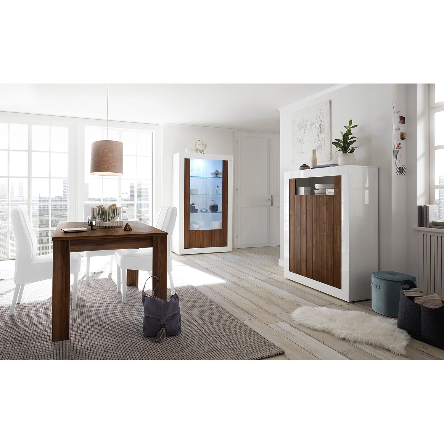 LC Spa Vitrinenschrank Urbino - Nussbaum Dekor / Weiß 4 LC Spa Vitrinenschrank Urbino - Nussbaum Dekor / Weiß – Bild 4