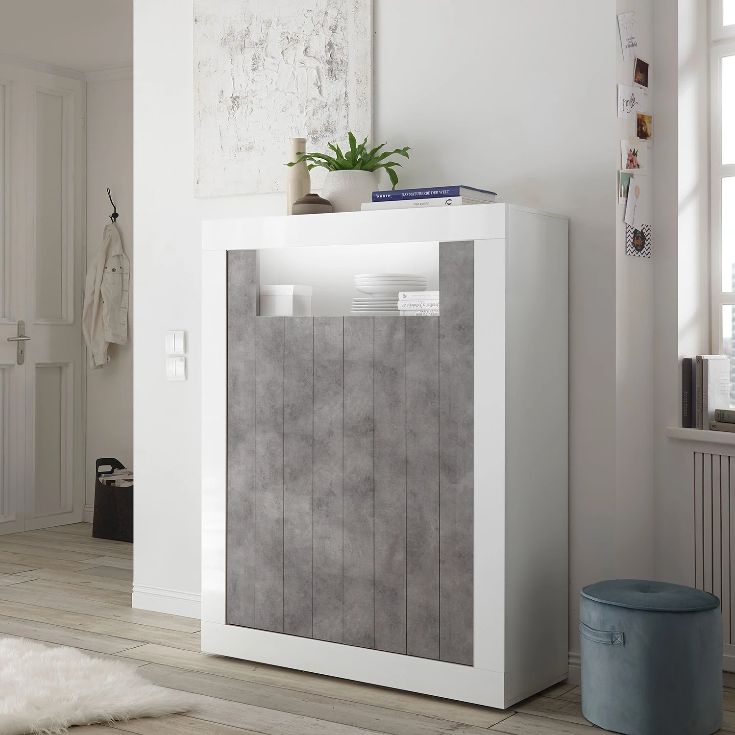 LC Spa Highboard Urbino - Beton Dekor / Weiß 2 LC Spa Highboard Urbino - Beton Dekor / Weiß – Bild 2