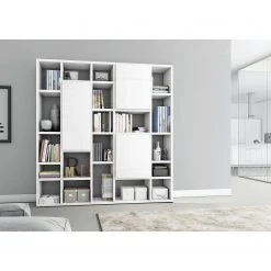 Loftscape Bücherregal Emporior VII - Hochglanz Weiß - Breite: 214 cm