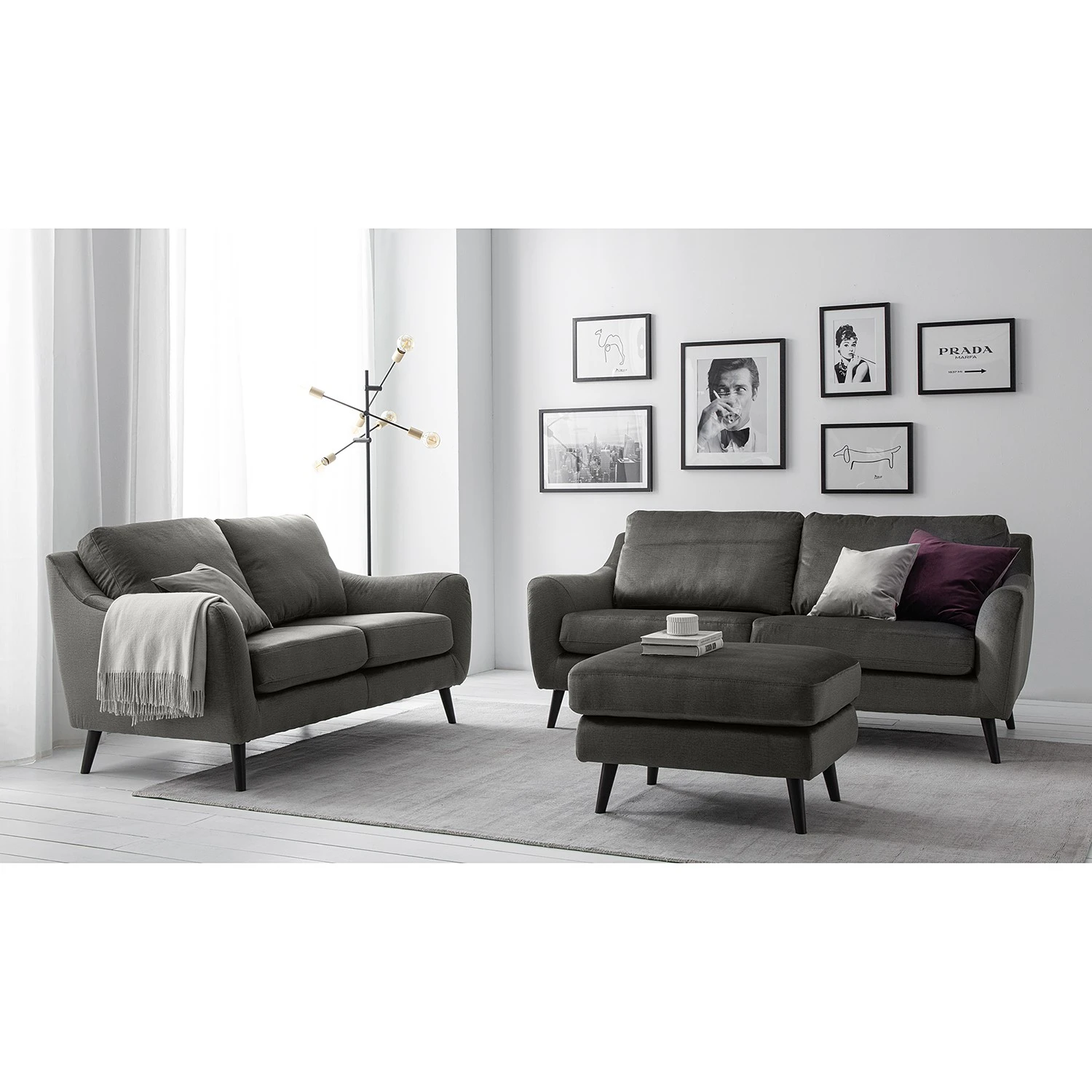 Jack & Alice Sofa Tennyson (3-Sitzer) - Samt - Grau 2 Jack & Alice Sofa Tennyson (3-Sitzer) - Samt - Grau – Bild 2