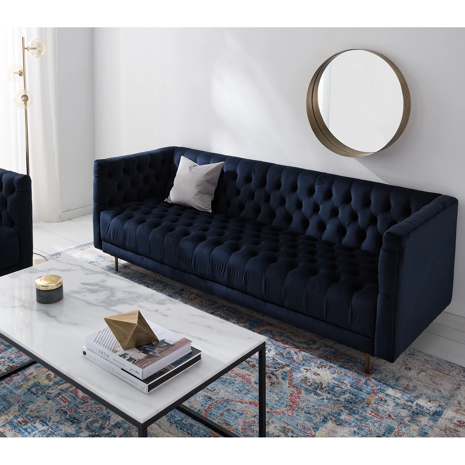 Jack & Alice Sofa Reynella II (3-sitzer) - Samt - Marineblau 2 Jack & Alice Sofa Reynella II (3-sitzer) - Samt - Marineblau – Bild 2