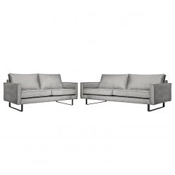 Ars manufacti Polstergarnitur Liel I (3-2) - Antiklederlook - Samt Onoli: Hellgrau