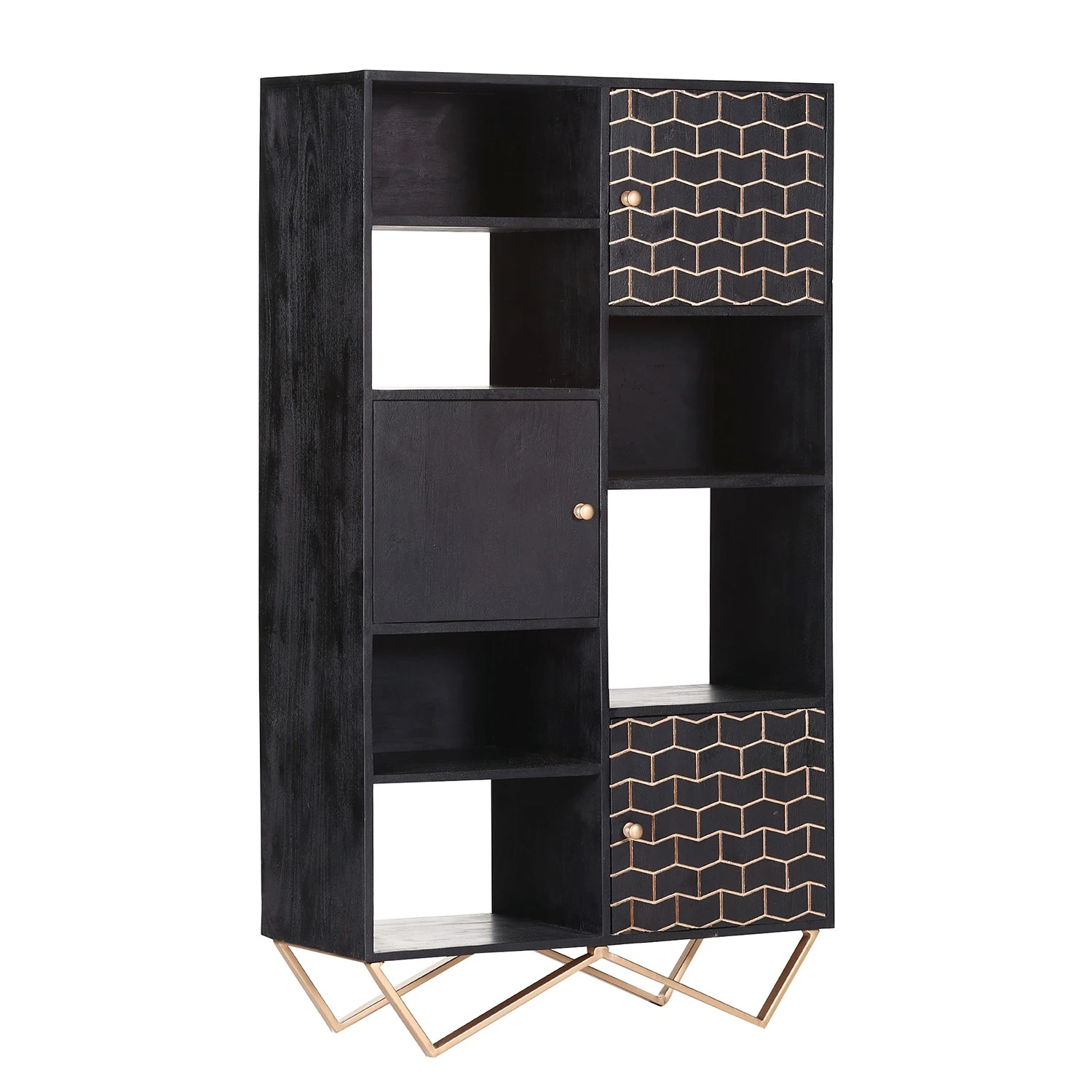 Jack & Alice Highboard Towe - Akazie massiv / Metall - Schwarz / Gold 1 Jack & Alice Highboard Towe - Akazie massiv / Metall - Schwarz / Gold