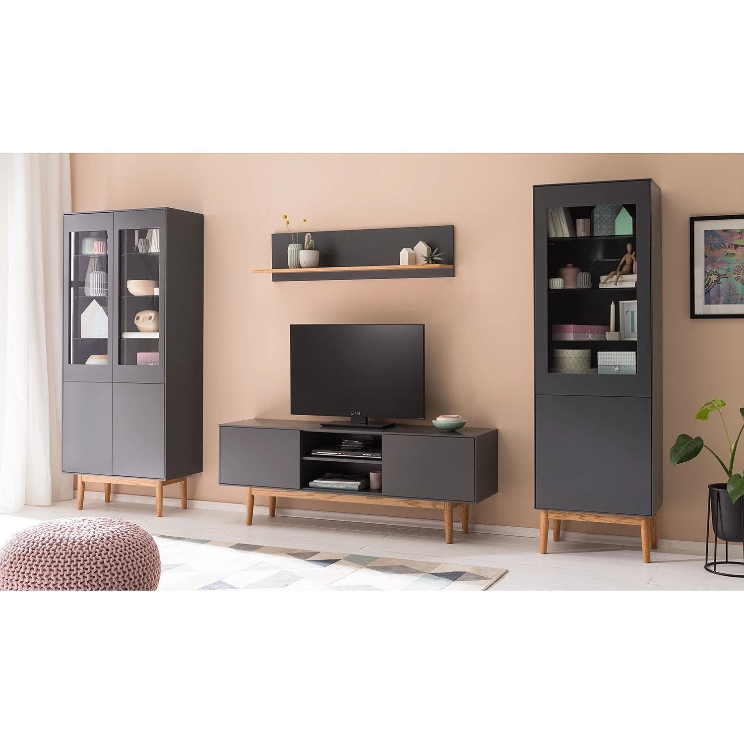 Mørteens Wohnwand Lindholm II (4-teilig) - Eiche teilmassiv - Grau 2 Mørteens Wohnwand Lindholm II (4-teilig) - Eiche teilmassiv - Grau – Bild 2