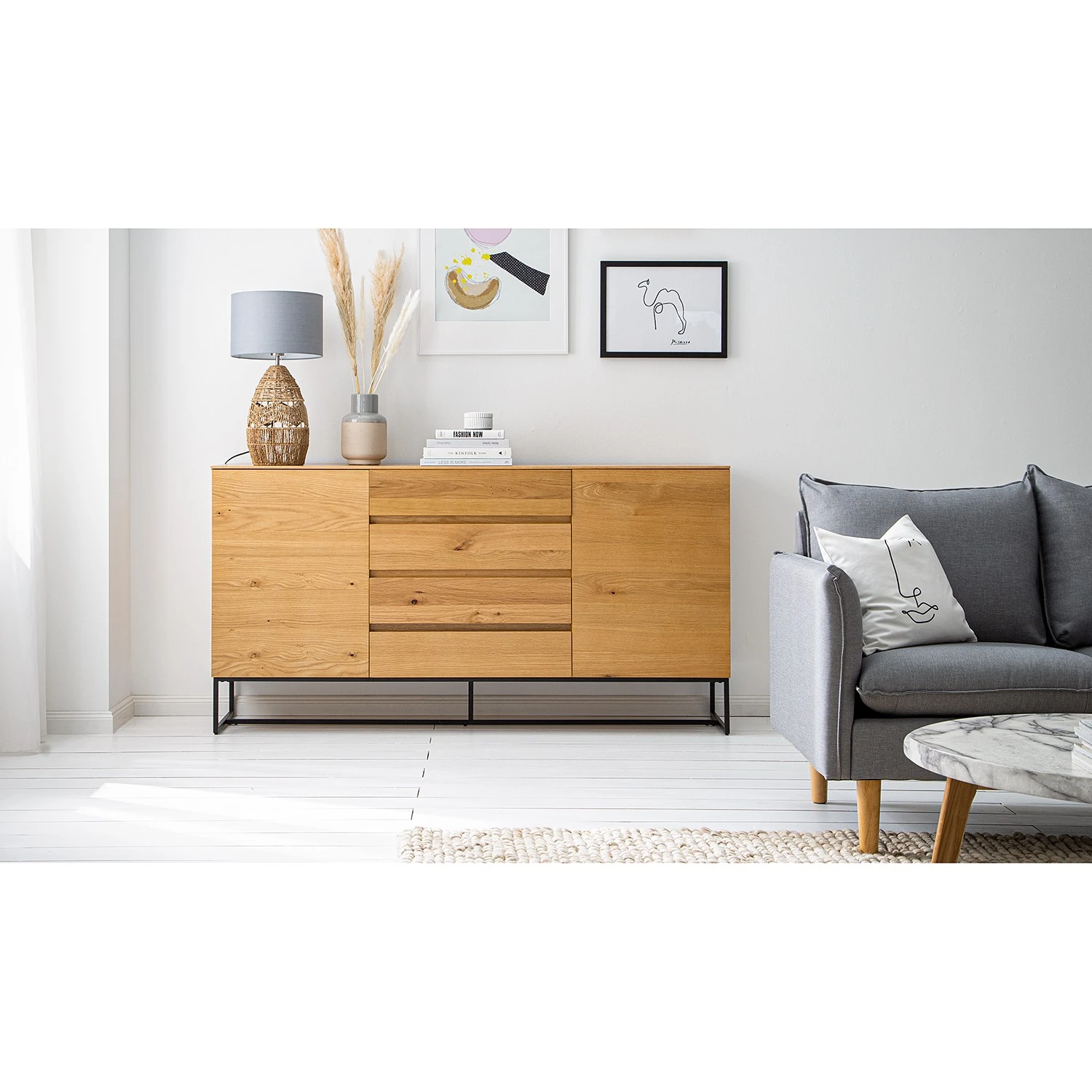 Ars Natura Sideboard Nozza II - Echtholzfurnier - Eiche / Schwarz 2 Ars Natura Sideboard Nozza II - Echtholzfurnier - Eiche / Schwarz – Bild 2