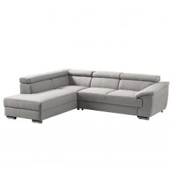 Fredriks Ecksofa Swain - Webstoff - Lichtgrau - Longchair davorstehend links - Schlaffunktion