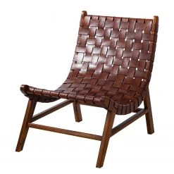 Ars manufacti Loungesessel Bourbourg I - Echtleder / Teakholz massiv - Cognacbraun / Teak
