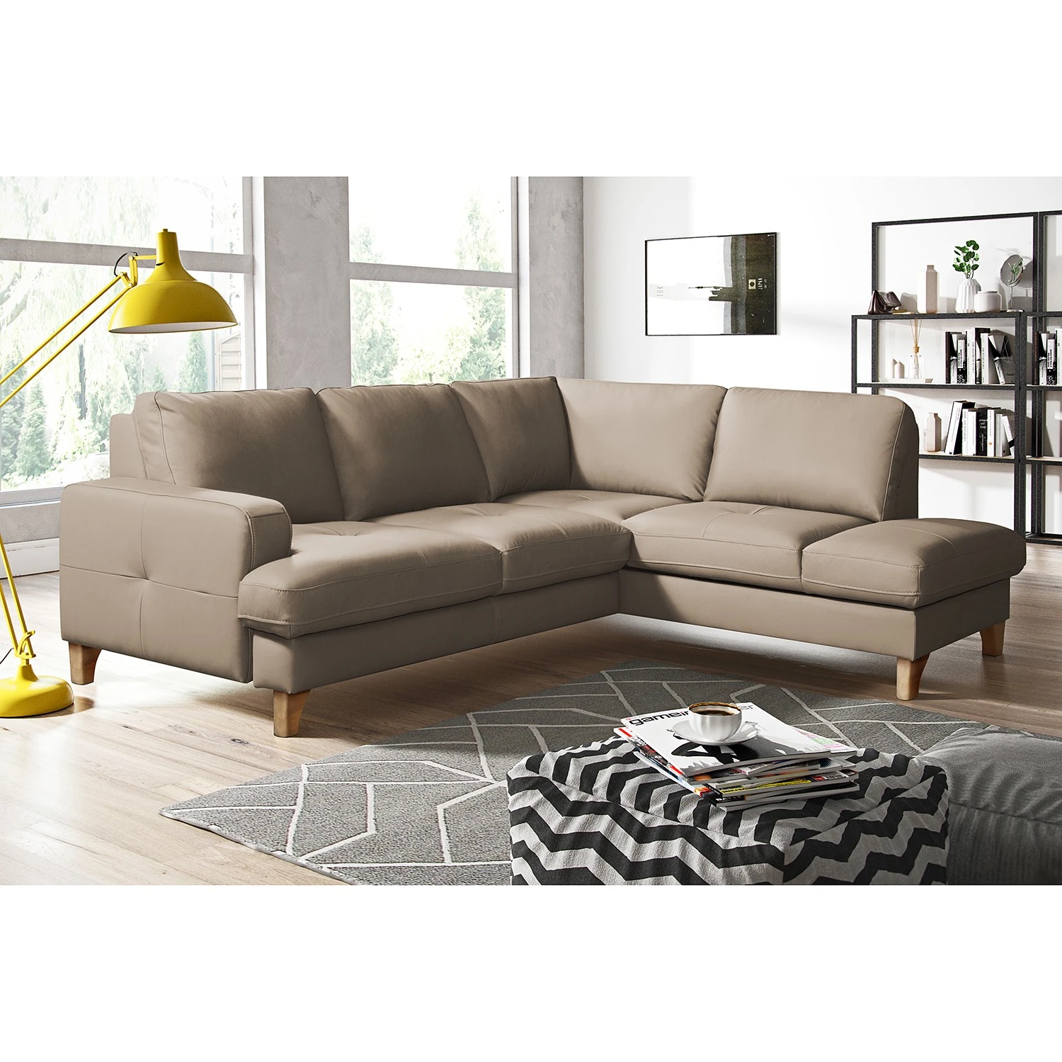 Naturoo Ecksofa London - Echtleder / Kunstleder - Taupe - Ottomane davorstehend rechts - Schlaffunktion - Bettkasten 3 Naturoo Ecksofa London - Echtleder / Kunstleder - Taupe - Ottomane davorstehend rechts - Schlaffunktion - Bettkasten – Bild 3