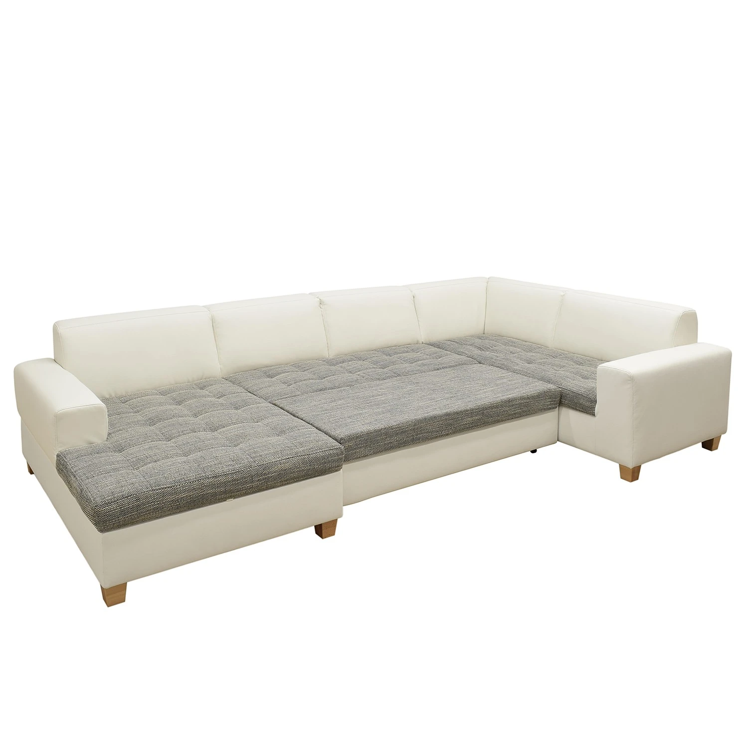 Ars Natura Wohnlandschaften Roblin II - Strukturstoff / Kunstleder - Grau / Weiß - Longchair davorstehend links - Schlaffunktion - Bettkasten 3 Ars Natura Wohnlandschaften Roblin II - Strukturstoff / Kunstleder - Grau / Weiß - Longchair davorstehend links - Schlaffunktion - Bettkasten – Bild 3