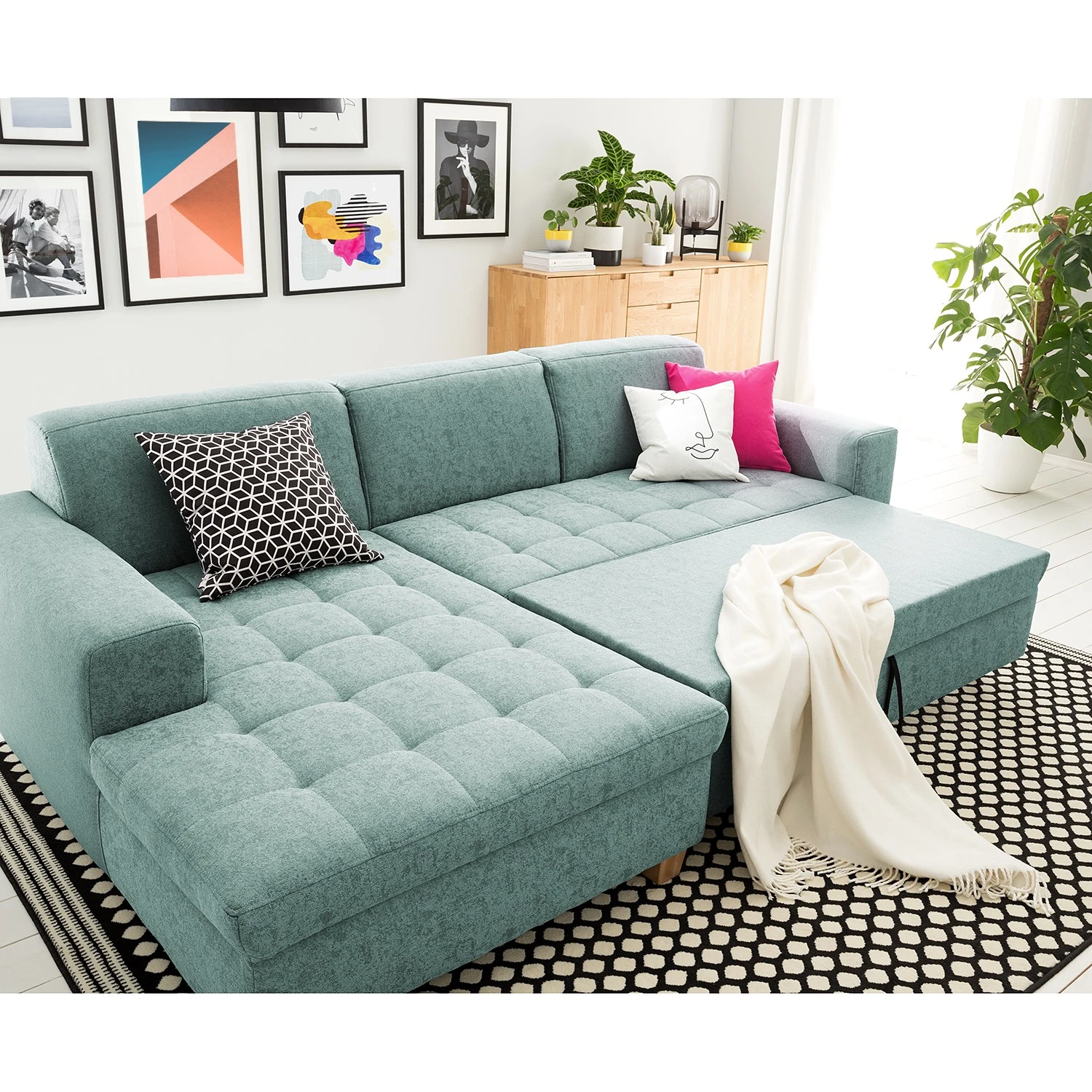 Ars Natura Ecksofa Roblin III - Webstoff - Mintgrau - Longchair davorstehend links - Schlaffunktion 4 Ars Natura Ecksofa Roblin III - Webstoff - Mintgrau - Longchair davorstehend links - Schlaffunktion – Bild 4