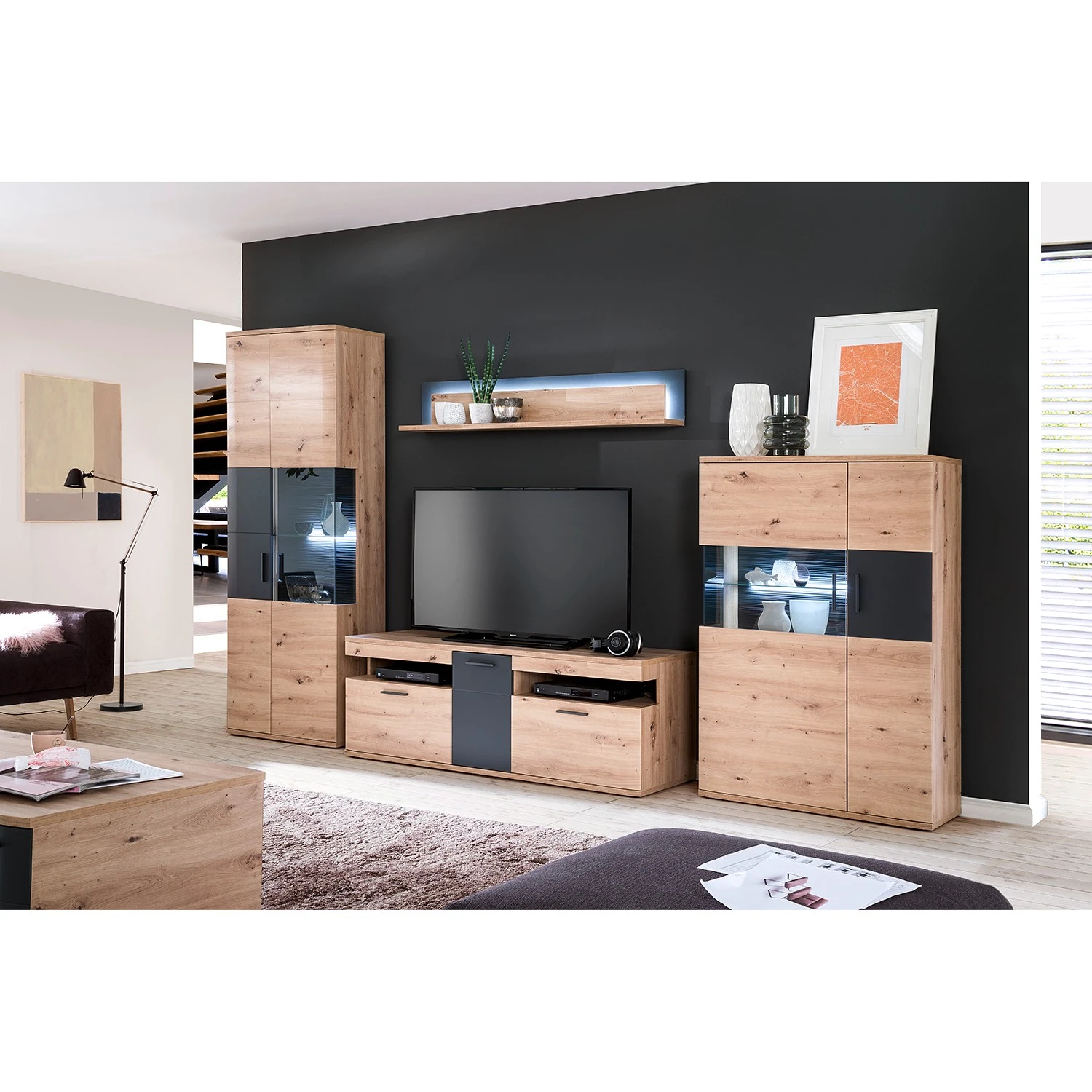 Naturoo Wandregal Callington I - Balkeneiche Dekor / Anthrazit 2 Naturoo Wandregal Callington I - Balkeneiche Dekor / Anthrazit – Bild 2