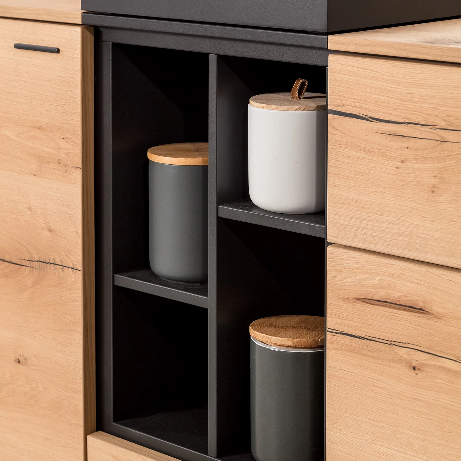 GWINNER Highboard Style - Echtholzfurnier / Metall - Eiche / Anthrazit 8 GWINNER Highboard Style - Echtholzfurnier / Metall - Eiche / Anthrazit – Bild 8