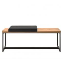 GWINNER Garderobenbank Style - Echtleder / Echtholzfurnier - Schwarz / Eiche