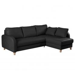 Loftscape Ecksofa Monserrat - Echtleder / Kunstleder - Schwarz - Longchair davorstehend rechts - Schlaffunktion