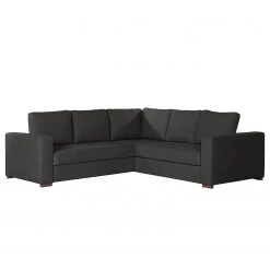 Loftscape Ecksofa Woodway I - Webstoff - Schwarz - Ottomane davorstehend rechts - Tablett