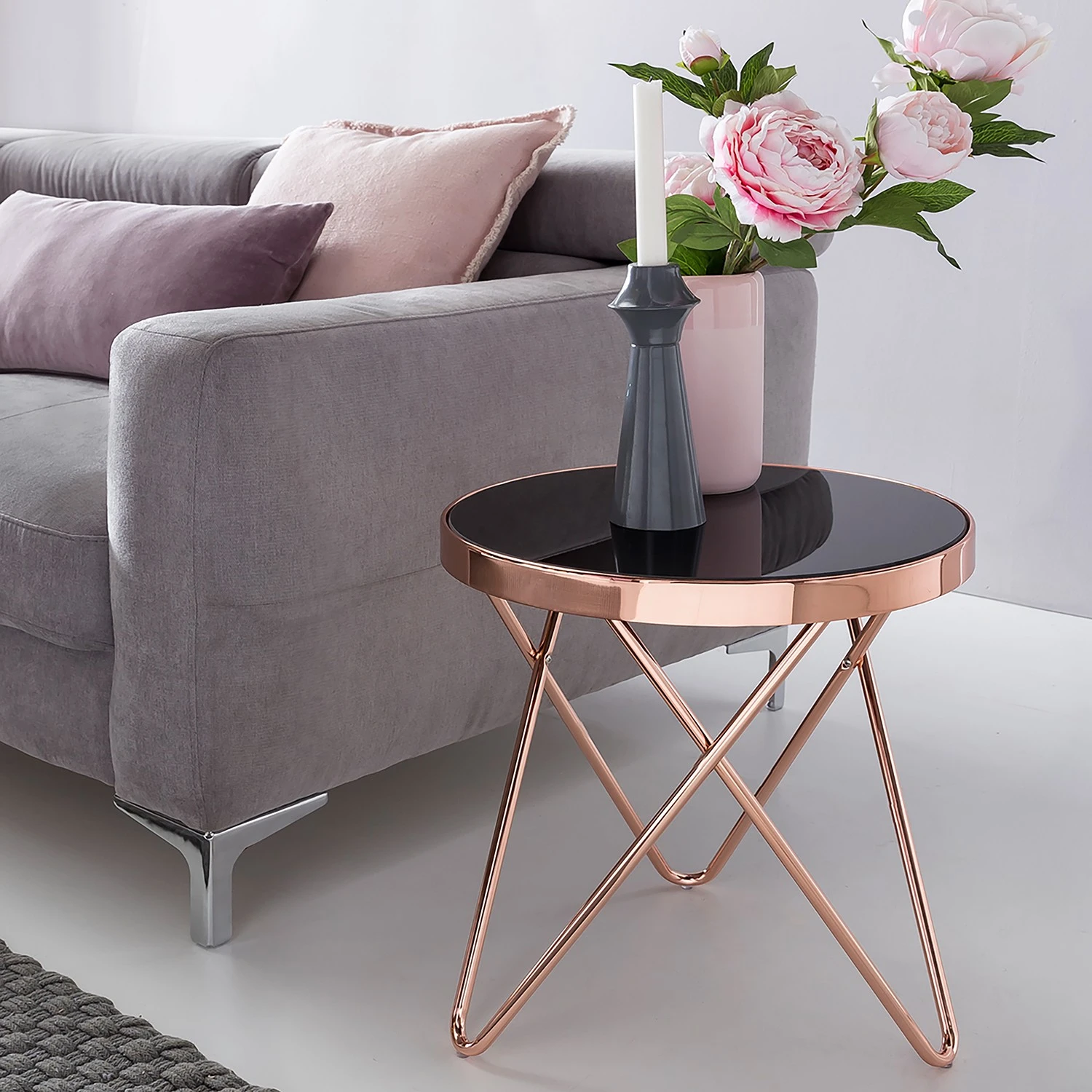 Jack & Alice Beistelltisch Morgan - Glas / Metall - Schwarz / Kupfer 2 Jack & Alice Beistelltisch Morgan - Glas / Metall - Schwarz / Kupfer – Bild 2