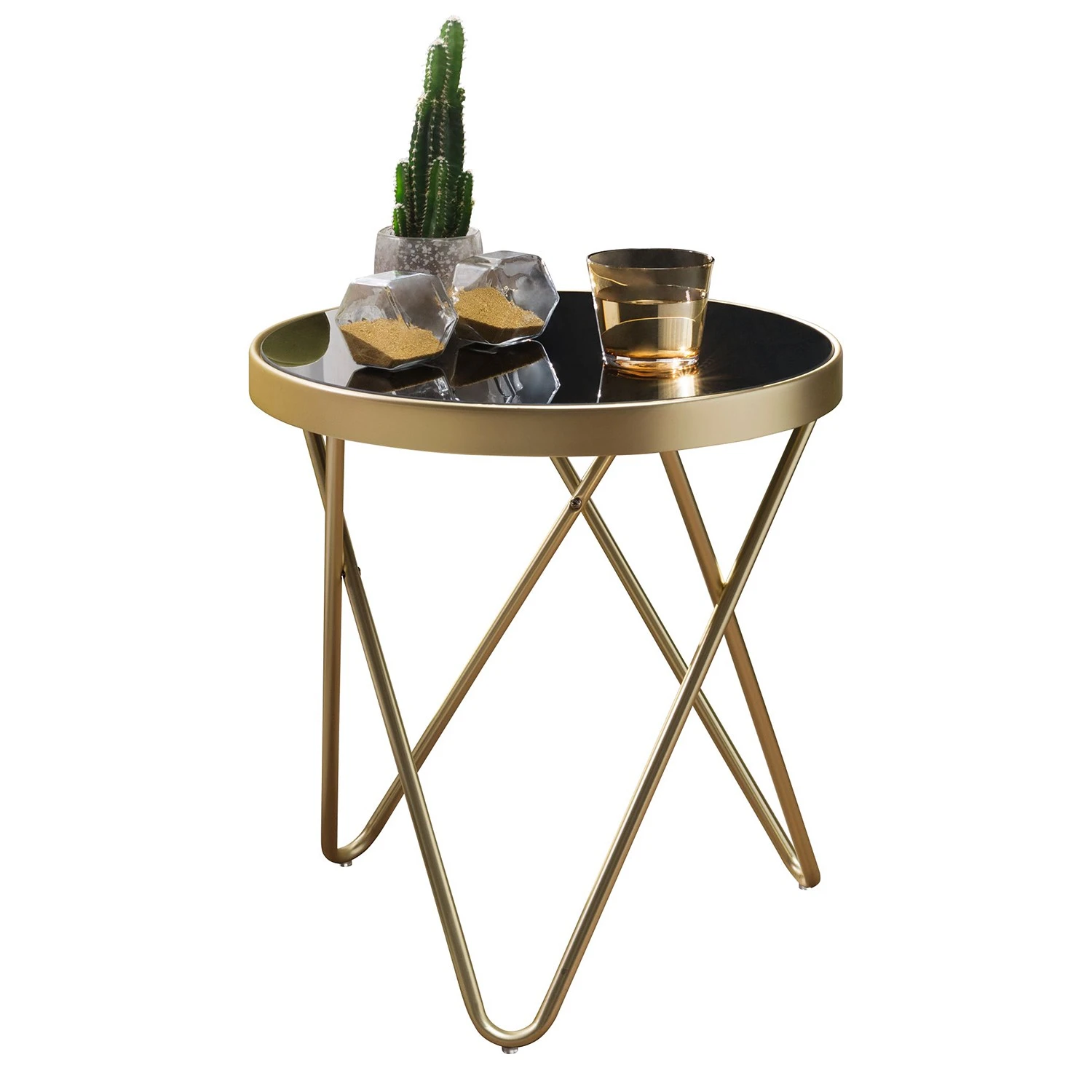 Jack & Alice Beistelltisch Morgan - Glas / Metall - Schwarz / Gold 1 Jack & Alice Beistelltisch Morgan - Glas / Metall - Schwarz / Gold