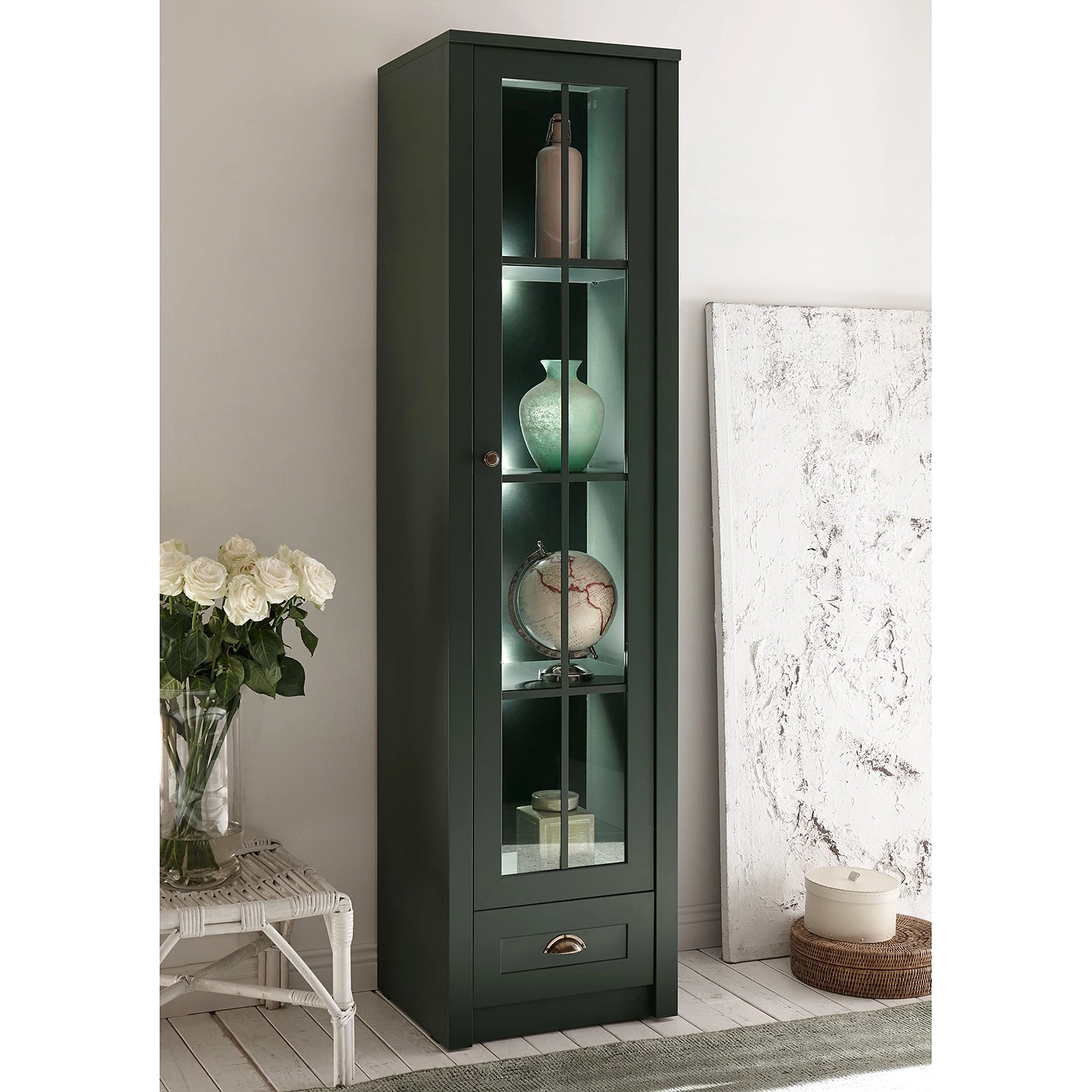 Ridgevalley Standvitrine Beauville - Moosgrün / Gold 2 Ridgevalley Standvitrine Beauville - Moosgrün / Gold – Bild 2