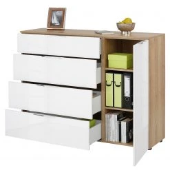 Maja Möbel Kommode Trend V - Glas - Weiß / Eiche Sonoma Dekor -Wohnzimmermöbel boutique en ligne 1000197467 191129 08041900004 DETAILS P000000001000197467