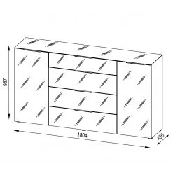 Maja Möbel Sideboard Trend I - Glas - Weiß -Wohnzimmermöbel boutique en ligne 1000197485 191129 08042200025 SKETCH DETAILS P000000001000197485 sketch