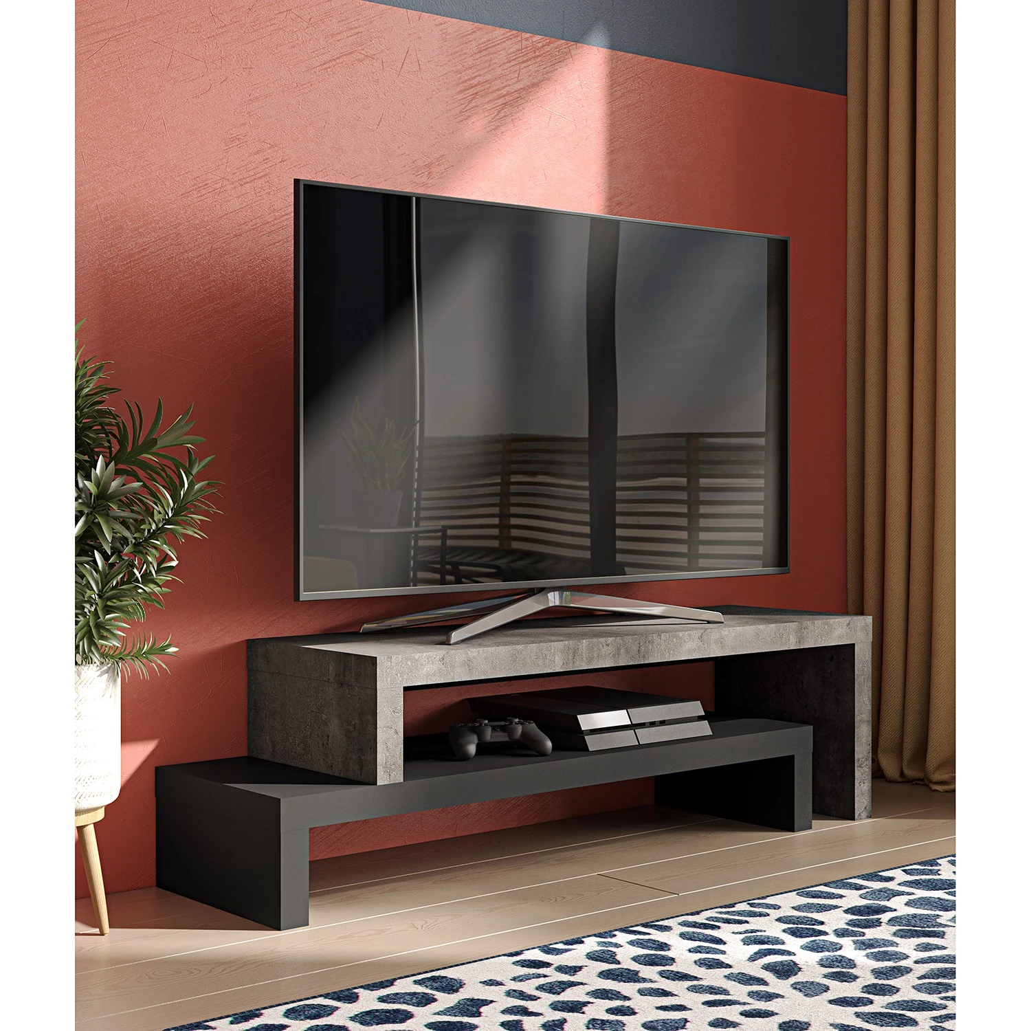 Temahome TV-Rack Detroit II - Beton Dekor / Schwarz 2 Temahome TV-Rack Detroit II - Beton Dekor / Schwarz – Bild 2