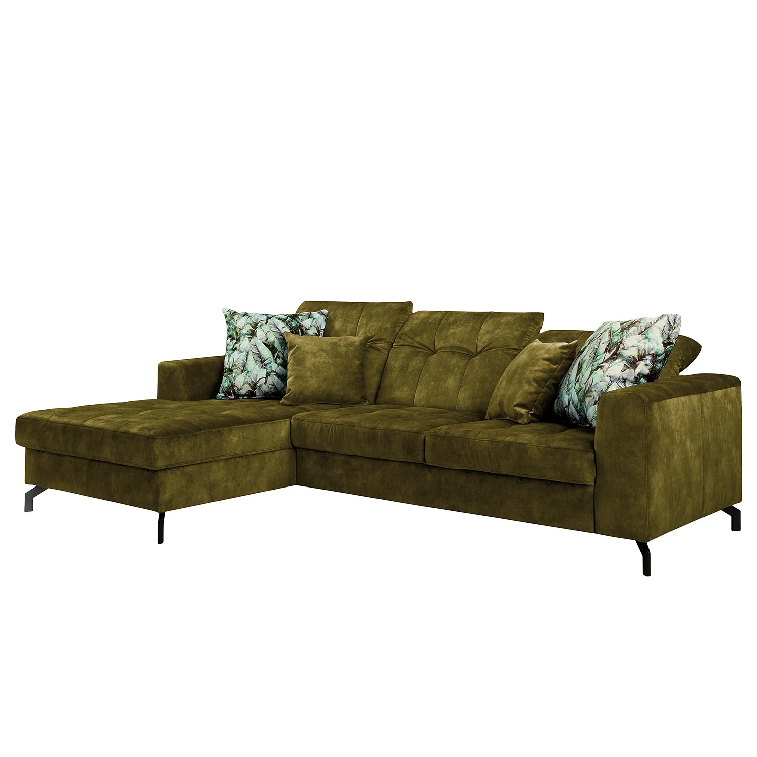 Fredriks Ecksofa Atmore - Samt - Olivgelb - Longchair davorstehend links 1 Fredriks Ecksofa Atmore - Samt - Olivgelb - Longchair davorstehend links