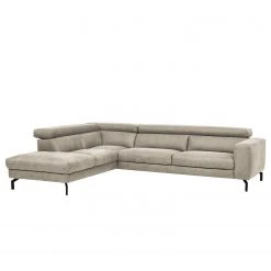 Fredriks Ecksofa Brodi - Microfaser - Lichtgrau - Ottomane davorstehend links