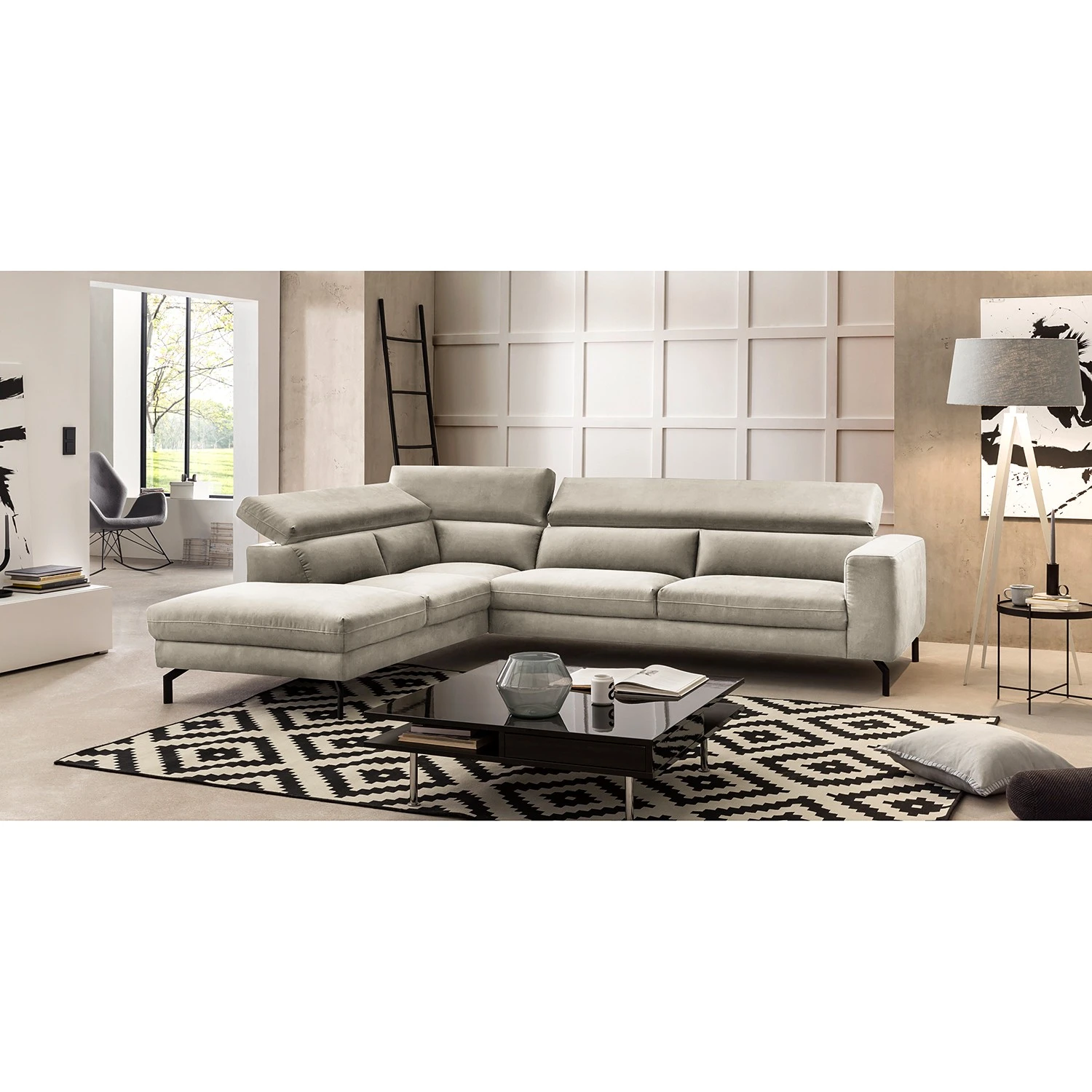 Fredriks Ecksofa Brodi - Microfaser - Lichtgrau - Ottomane davorstehend links 4 Fredriks Ecksofa Brodi - Microfaser - Lichtgrau - Ottomane davorstehend links – Bild 4